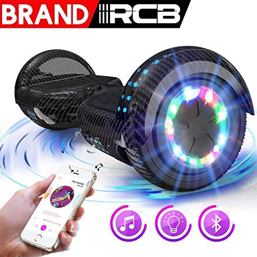 RCB Gyropode Hoverboard pour Enfant et Adulte, Overboard Electrique 6.5 Pouces avec Bluetooth-Musique/LED-Roue Clignotante, E-Skateboards Cadeau pour Noël