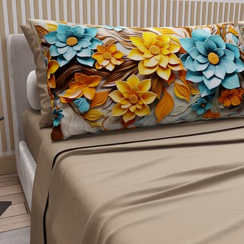 PETTI Artigiani Italiani - Cotton Sheets with Pillowcases in Digital Print, Double Bed Sheet, Complete Bed Set, Floral 16 Taupe, 100% Made in Italy