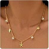 SKYFUN Shell Necklace for Women Gold Sea Shell Starfish Pearl Charm Necklace Boho Summer Beach Travel Vacation Bohemian Collar Jewelry