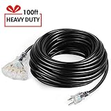 SIMBR 100 FT Extension Cord Outdoor/Indoor, Heavy Duty 14/3 Electrical Cord with 3 Lighted Outlets, 14 Gauge, 3 Prong, 15 Amps, UL Listed, SJTW, Black