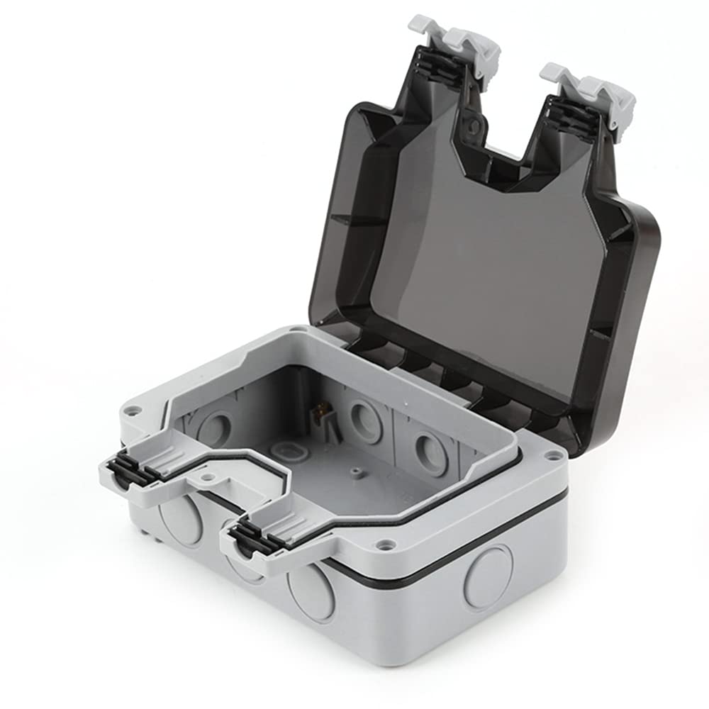 CENPEK Socket Waterproof Box Cover Ip66 Wall Mount Switch Case Flip Cap 2 Gang Pc Outdoor Face Plate Panel Box Guard Case Protector for Bathroom Living Room Veranda (Grey)