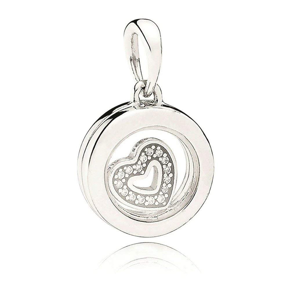 European Fashion Authenitc 925 Sterling Silver DIY Beads Fits Pandora Bracelet Floating Locket, Sapphire Crystal Glass & Clear CZ Original Charms Jewelry