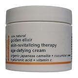 GOLDEN SUNDROPS, HYALURONIC ACID, +, VITAMIN C, ORGANIC JAPANESE CAMELLIA, + , CUCUMBER SEED, (2.25 OZ), 100% NATURAL, ORGANIC - GOLDEN ELIXIR, SKIN, REVITALIZING, THERAPY, AGE DEFYING, CREAM, PREVENTS AND DECREASES VISIABLE SIGNS OF AGING, 2.25 OZ / 63 G, MADE IN THE USA.
