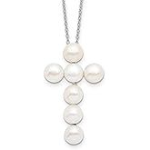 Diamond2Deal 925 Sterling Silver 6-7mm White Cultured White Pearl Religious Crucifix Cross Pendant 17in Necklace