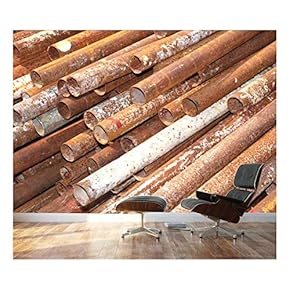 Metal Pipe Stack on Shelf - Removable Wall Mural | Self-Adhesive Large Wallpaper - 66x96 inches