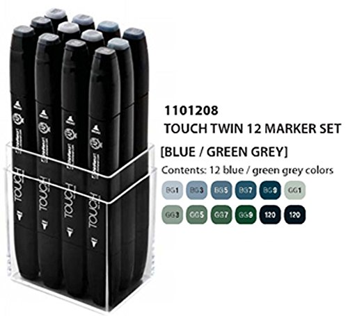 ShinHan Art Touch Twin Tip Markers, Set of 12, Blue Grey/Green