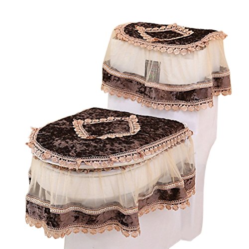 Freahap Toilet Cover Set Lace Bathroom Decor Tank Cover Toilet Lid Cover Toilet Seat Cover Coffee