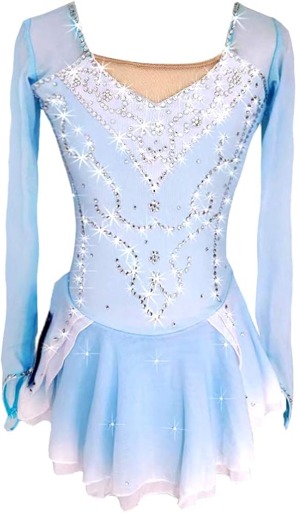 Women's Girls' Ice Skating Dress Blue/White Spandex High Elasticity Competition Skating Wear Ice Skating Figure Skating: Clothing