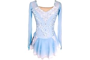LIUHUO Women's Girls' Ice Skating Dress Blue/White Spandex High Elasticity Competition Skating Wear Ice Skating Figure Skating