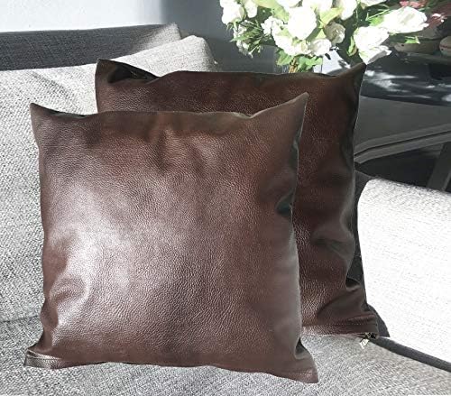QUYTU Decorative Faux Leather Pillowcase, Coach Cushion Covers, Square Throw Pillow Cases Set for Living Room, Bedroom, Sofa, Patio, Garden or Offices 18 x 18 inches / 45 x 45 cm Brown (1, 18"x18")