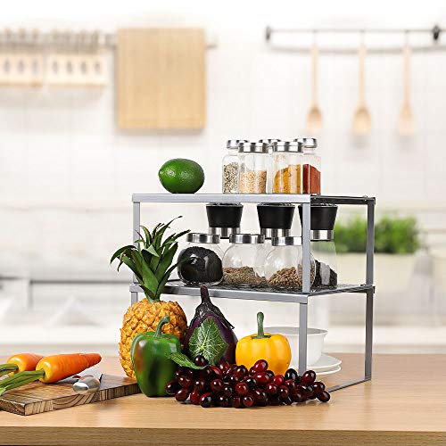 2 Pack Kitchen Shelf Organizer, Expandable and Stackable Counter Shelf