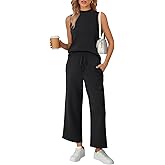 AUTOMET Womens 2 Piece Mock Neck Matching Summer Tracksuit Set Sleeveless Tank Top Wide Leg Crop Pant Sets