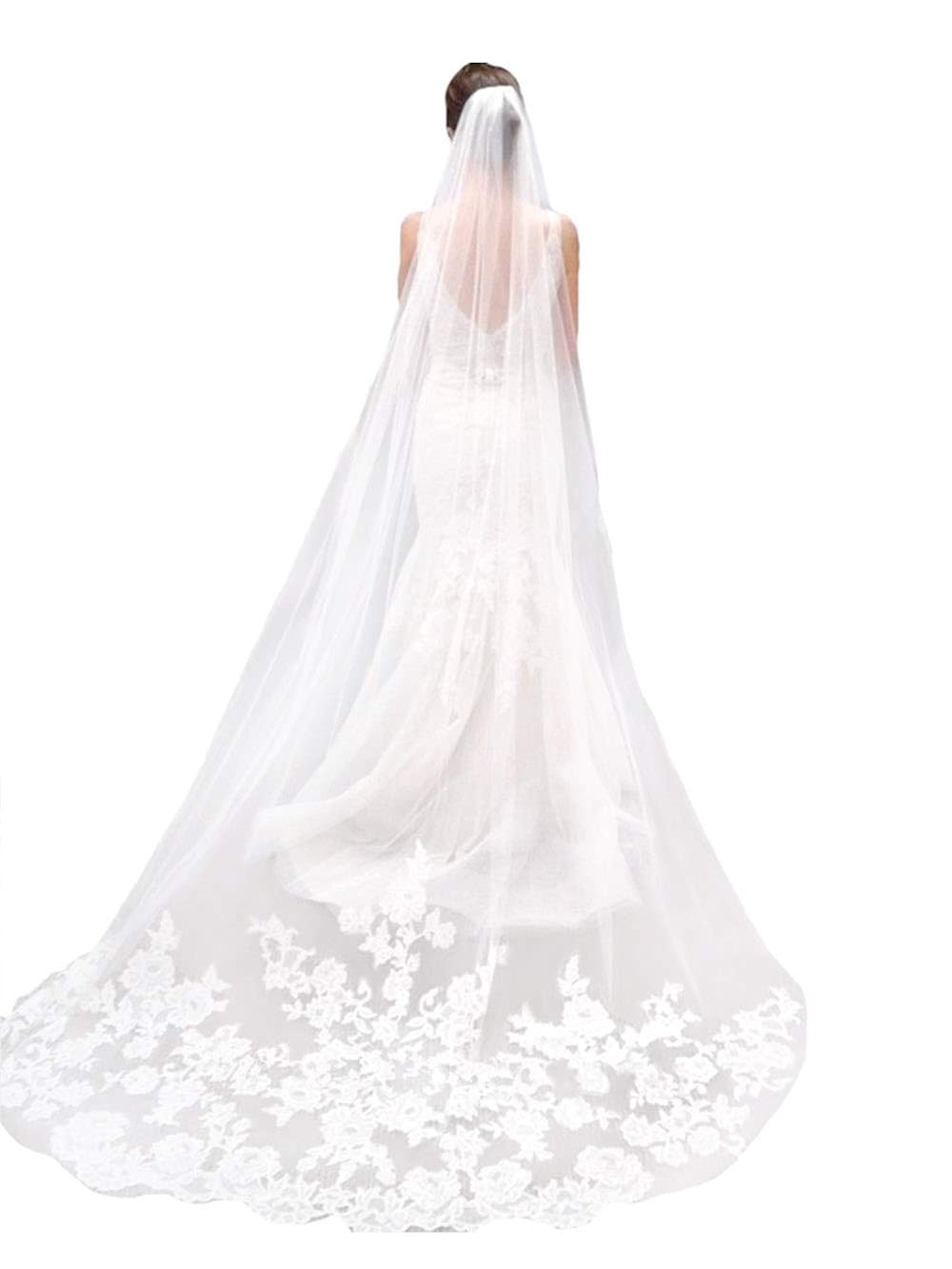 Yean Bridal Romantic Hair Veil With Lace Floor Length Veils
