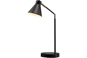 O'Bright Astrum - LED Desk Lamp with Dual USB Charging Ports, 100% Metal, 270 Degree Swivel Arms, Soft White Light (3000K), Bedside & Home Office Table Lamp, ETL Listed, Black
