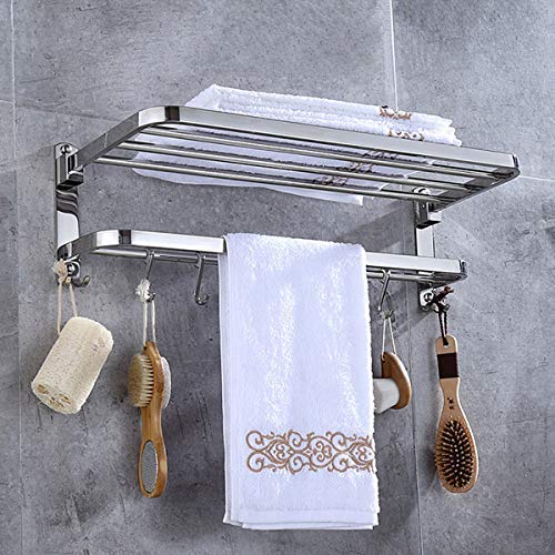 BOCCA Towel Racks for Bathroom with Double Towel Bar, 24-Inch Wall Mount Bath Rack Rustproof 304 Stainless Steel Double Layers Foldable Rail Wall Mounted Shelf Bar with Hooks