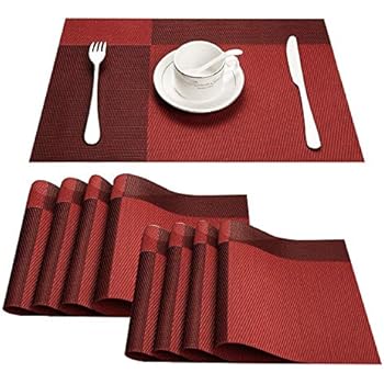 Top Finel Placemats,Plastic Table Mats Set of 8,Heat Resistant Washable Place Mats for Dinner Table,Red
