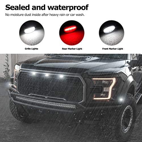 RUXIFEY Smoked LED Grille Lights and Side Marker Lamps Set Compatible with Ford Raptor Grill 2015-2017, Pack of 7 - Thumbnail 2