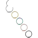 Xpircn 14G 16G 18G 20G Nose Rings Hoops Lip Septum Rings 316L Surgical Steel Tragus Daith Cartilage Earrings for Women Nose Ring Hoop Hinged Segment Ring Nose Piercing Jewelry