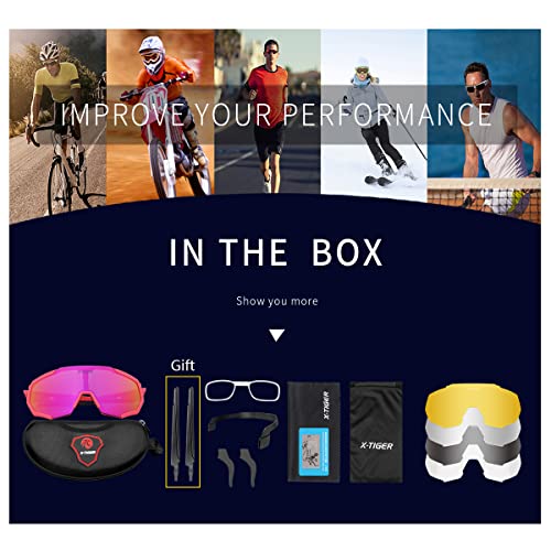 XTIGER Polarized Sports Sunglasses with 5 Interchangeable Lenses,Mens