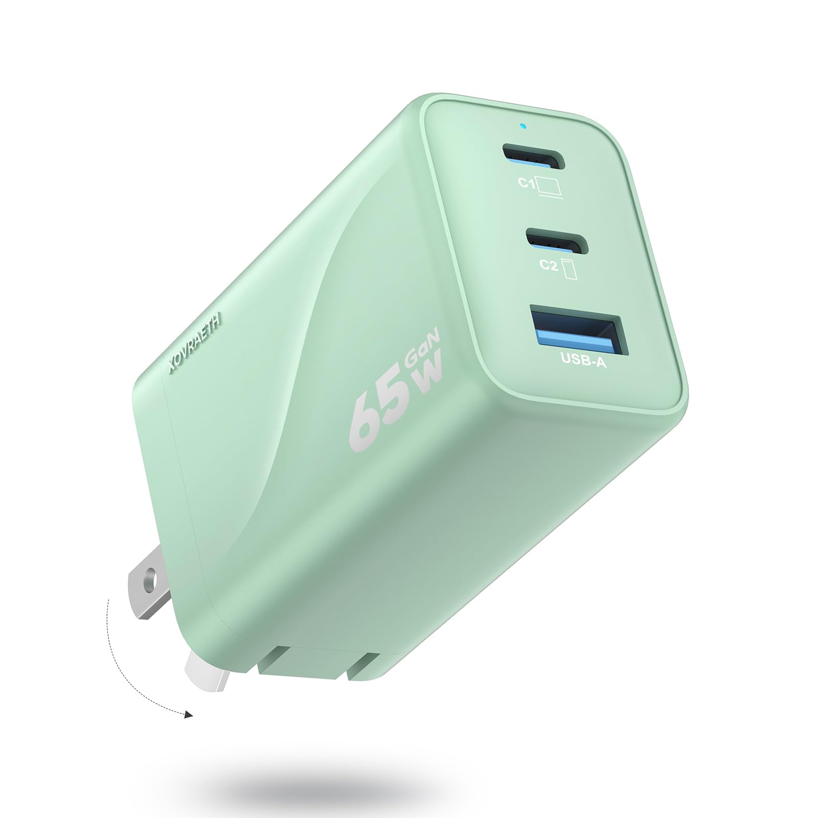 65W USB C Charger, 3-Port PD Fast Charging, Compact Type C Wall Charger with Foldable Plug for iPhone 17/16/15, MacBook Air/Pro, iPad, Samsung S25/S24/S23, Pixel 10(Olive Green)
