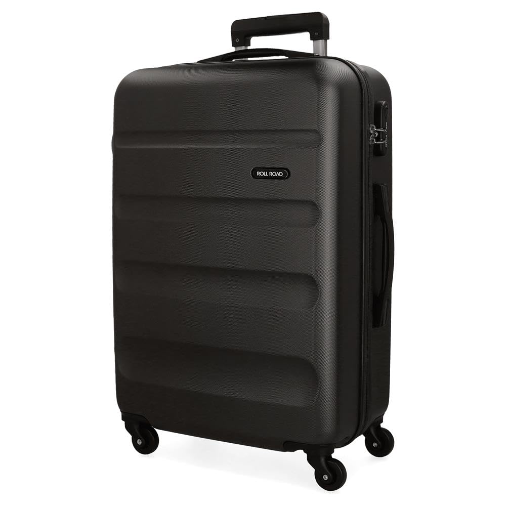 Roll Road Flex Black Big Suitcase 51x74x28 cm Rigid ABS Combination Lock 91 Litre 3.8 kg 4 Wheels