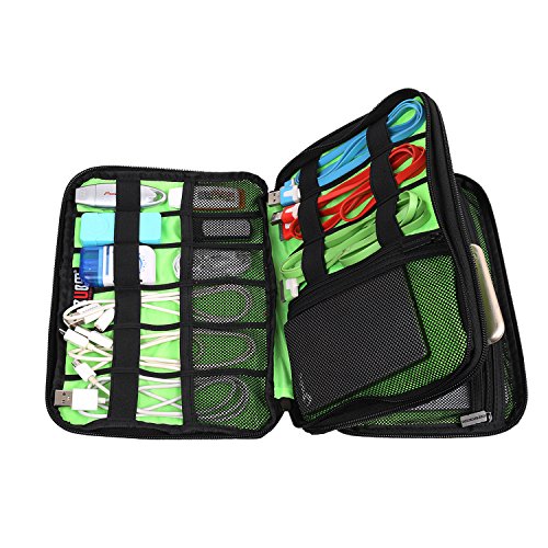 BUBM Travel Cable Organizer, Universal Electronic Accessories Bag Gear Storage Bag for Cord, USB Flash Drive, Earphone and More, Perfect Size for iPad Mini (Medium, Black)
