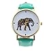 Tonsee Fashion Women Elephant Pattern Leather Analog Quartz Watch Green