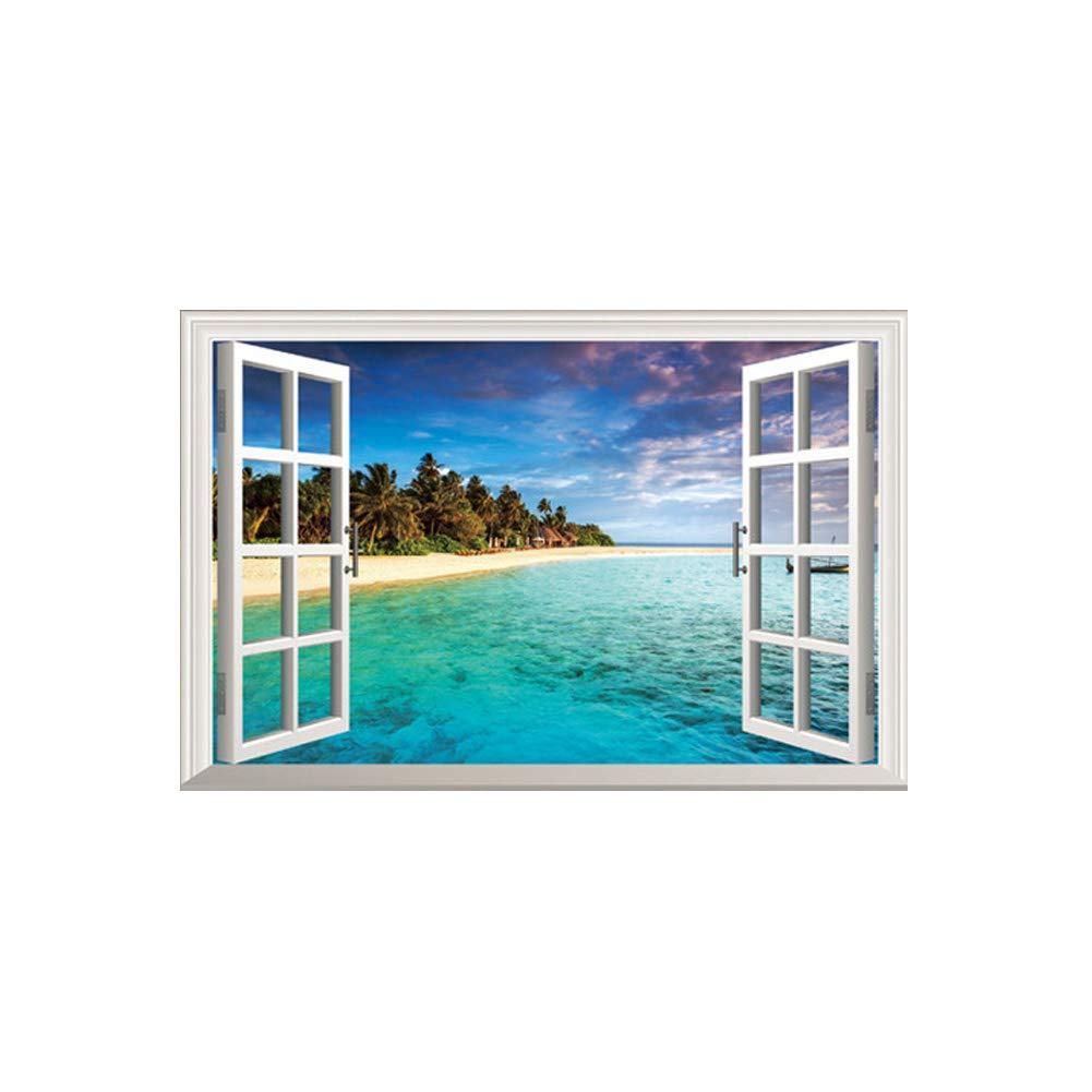 Fake Window Beach Island View Wall Sticker Decal for Home Living Room Bedroom Decor