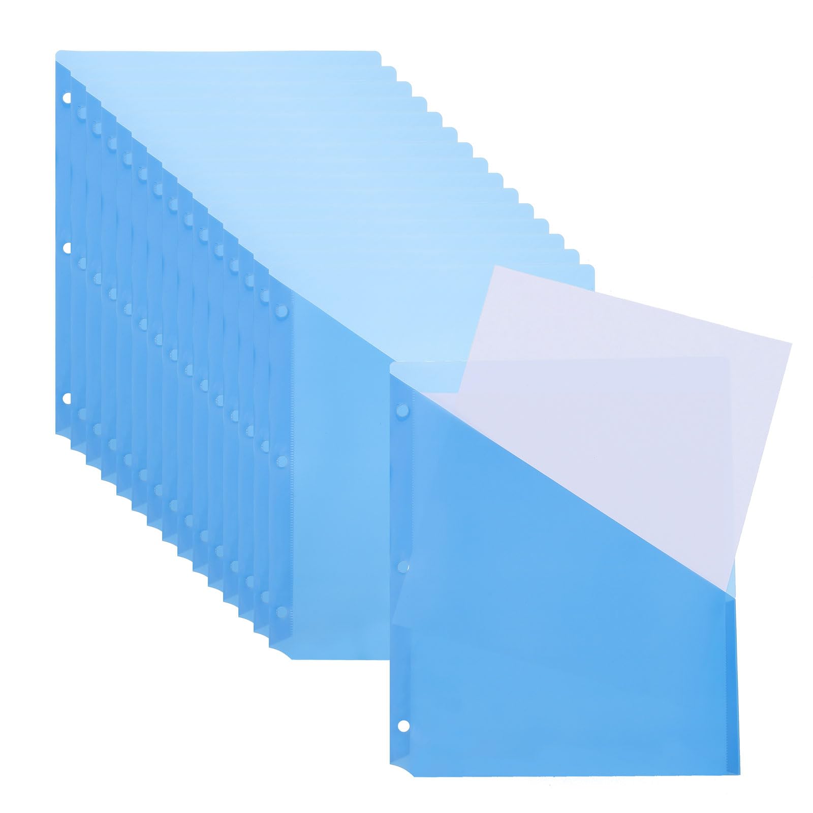 PATIKIL Binder Pocket for 3 Ring Binders, 15pcs 3 Hole Punch Pocket Folder Divider Slash File Jacket Organizer Sleeves for Office Paper Document, Blue