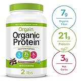 Orgain Organic Plant Based Protein Powder, Creamy Chocolate Fudge - Vegan, Low Net Carbs, Non Dairy, Gluten Free, Lactose Free, No Sugar Added, Soy Free, Kosher, Non-GMO, 2.03 Pound
