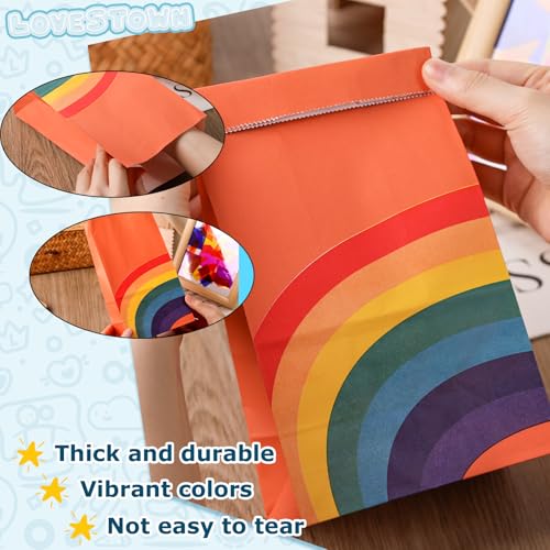 LovesTown 40PCS Rainbow Party Favor Bags, Gift Paper Bags Candy Treat Bags 8 Colors Goodie Bags for Party Supplies