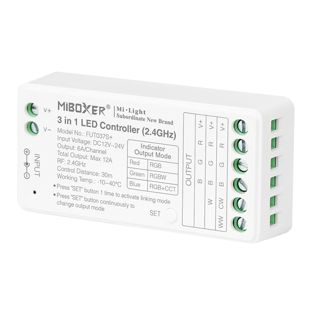 LGIDTECH FUT037S+ Miboxer 3 in 1 LED Strip Controller 2.4GHz,Work with RGB/RGBW/RGB+CCT LED Strip Light,Compatible with Alexa Google Home Voice Control via WL-Box1 Gateway(Excluded)