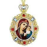 Jeweled Russian Icon Pendant Medal Madonna and