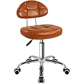 BFTOU Square Minimalist Swivel Stool with Wheel for Work SPA Shop Massage Height-Adjustable Rolling Stool Chair with Back (Orange-Brown)