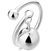 Dangling Ball Bell Sterling Silver Adjustable Open Ring for Women Men Minimalist Tassel Double Balls Rings Geometric Round Statement Comfort Fit Dainty Charms Dangle Jewelry Christmas Birthday Gift