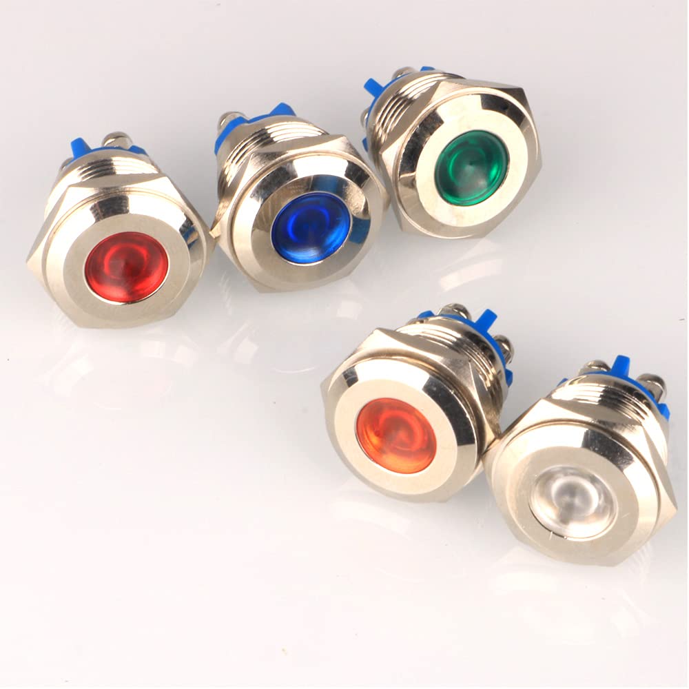 Gebildet 5pcs 230VAC 16mm LED Screw Terminals Indicator Light Stainless Steel Waterproof Indicator Light (5 Colours)