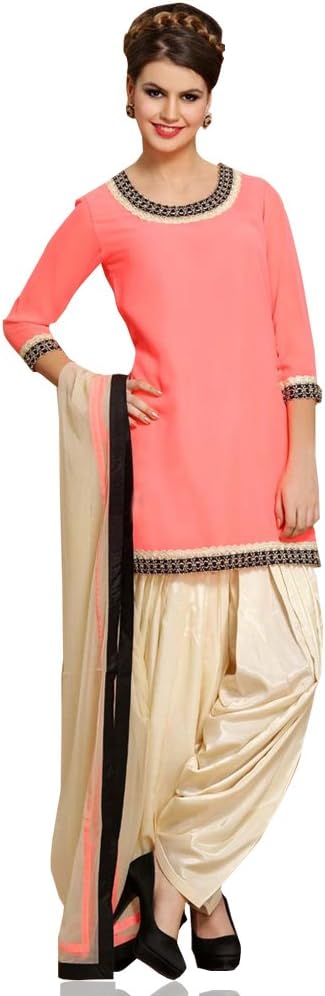 Andaaz Fashion Women's Neon Pink Georgette Readymade Patiala Salwar Suit