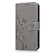 S5 Case,Galaxy S5 Wallet Case - Mavis's Diary Premium PU Leather Embossed Floral Butterfly Fashion Pattern Magnetic Clasp Card Holders Flip Folio Cover for Samsung Galaxy S5 I9600 & Hand Strap (Gray)