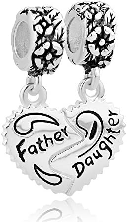 CandyCharms Sterling Silver Heart Love Father Daughter Charm Dangle Beads For Bracelet