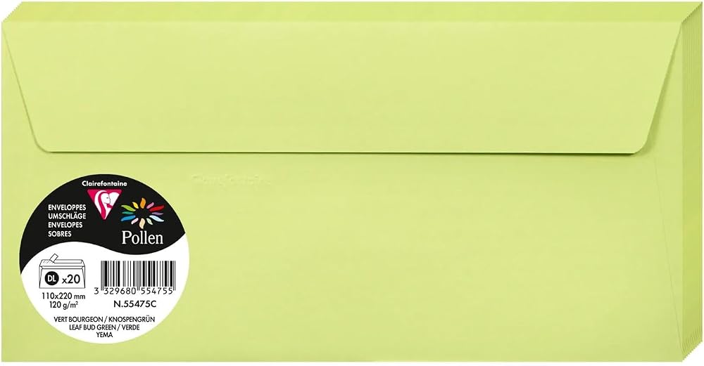 Clairefontaine 55475C Self-Adhesive DL Envelopes 20 Pack 120gsm Pollen Green