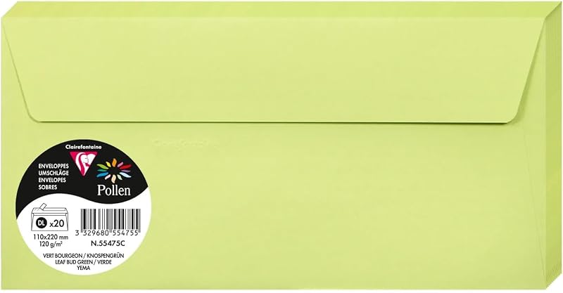 Clairefontaine 55475C Self-Adhesive DL Envelopes 20 Pack 120gsm Pollen Green