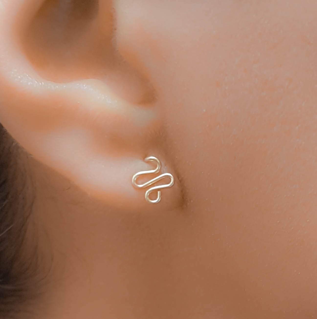 Tiny Snake Stud Earrings Dainty Wave Minimalist Jewelry Silver Gold Rose