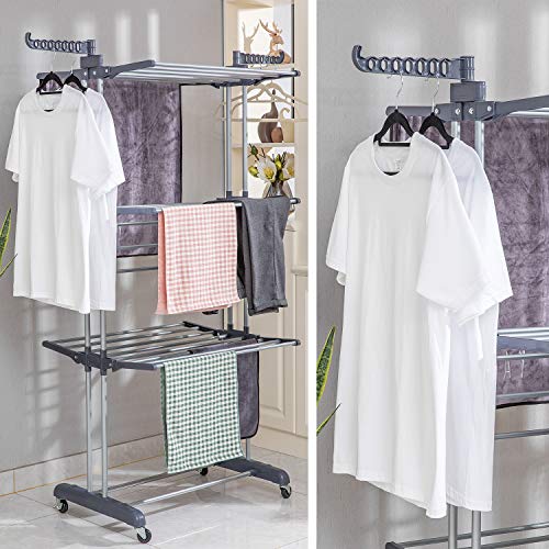 image for SUPJOO Clothes Drying Rack for Laundry 3 Tier,Rolling Garment Rack wit