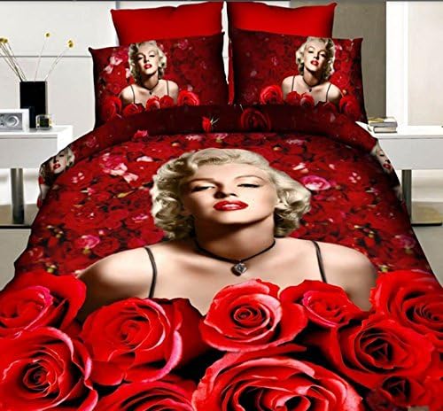 Red Rose Marilyn Monroe Print Bedding Set 8 Pieces 100% Cotton Full Queen King Size (King Size)