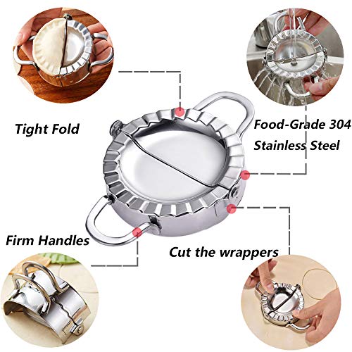 Youngneer Dumpling Maker Set with 2PCS Dumpling Press Molds Mould Large 9.5 cm 3.74" & 3 PCS Dumpling Skin Maker Cutter Stainless Steel Pierogi Maker Wrappers for Dumpling Pie Ravioli Empanadas - Thumbnail 2