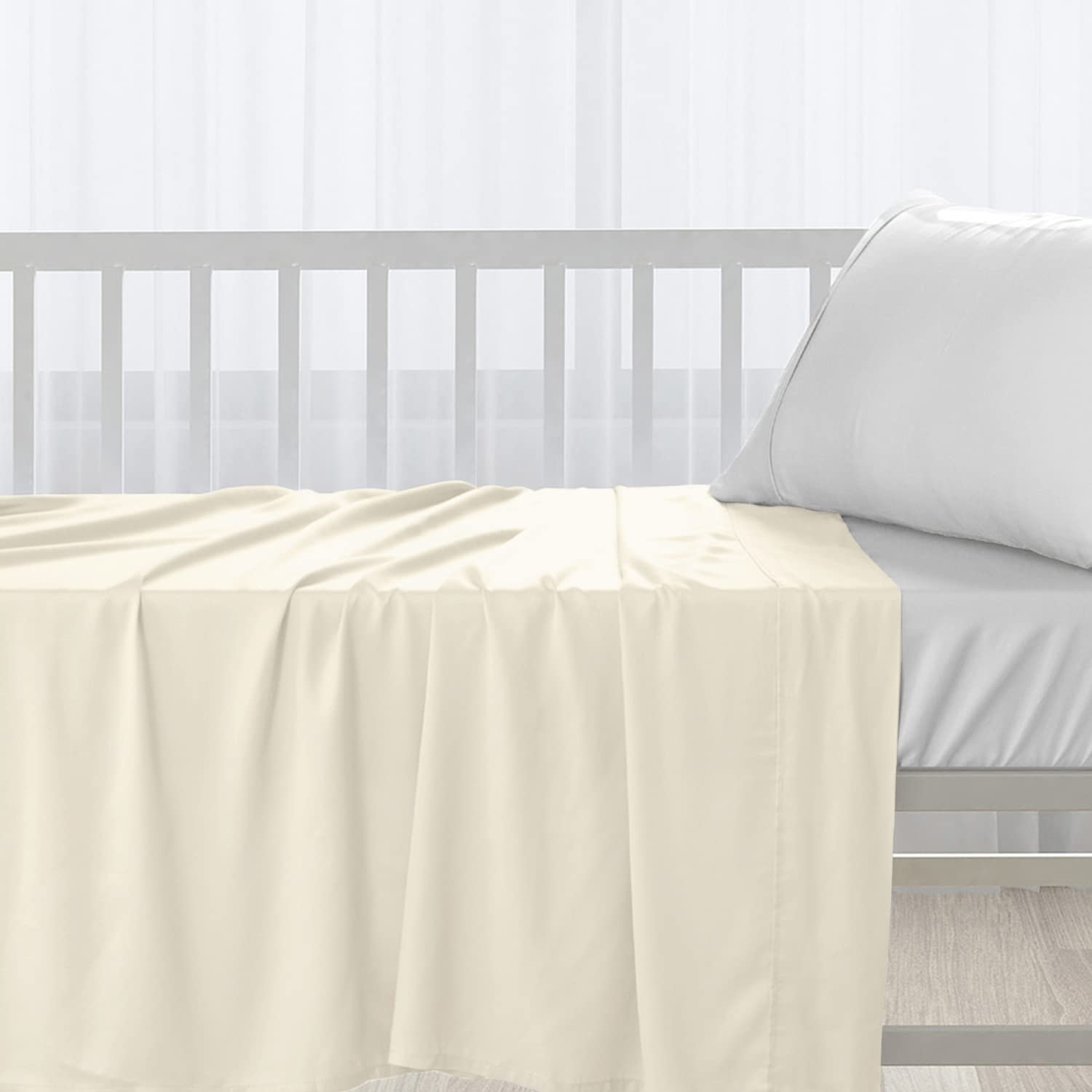 Pizuna Cotton Flat Crib Sheet Baby 70 X 100cm New Ivory, 1pc 400 Thread Count 100% Long Staple Combed Cotton Luxurious Sateen Weave Baby Bed Sheets With Stylish 5cm Hem By