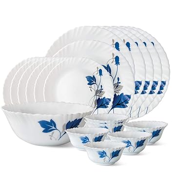 Larah by Borosil Opalware Dinner Set, 19-Pieces, White