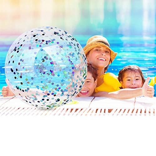 XYH Beach Ball Toy for Beach and Pool, Confetti Sequins Inflatable Beach Ball Glitter, Summer Parties and Gifts (2X16in, 2X24in)