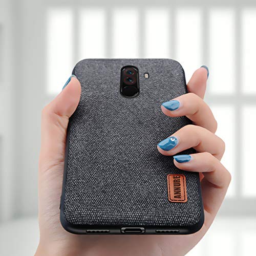 Annure Shockproof Soft TPU Bumper Fabric Back Cover Case for Xiaomi Pocophone Poco F1 (Black)
