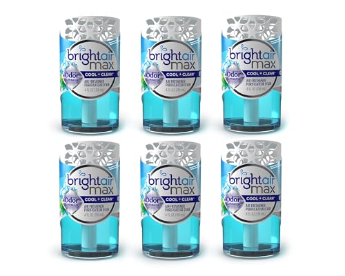 Bright Air Max 4 oz. Odor Eliminator Air Freshener, for Medium-Size Spaces, Cool & Clean Scent, Case of 6, Lasts up to 60 Days Each